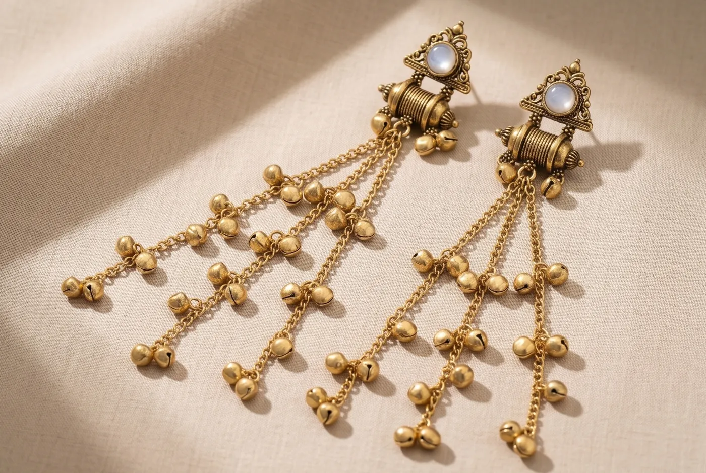 Moonlit Pearl Dholak Tiered Earrings